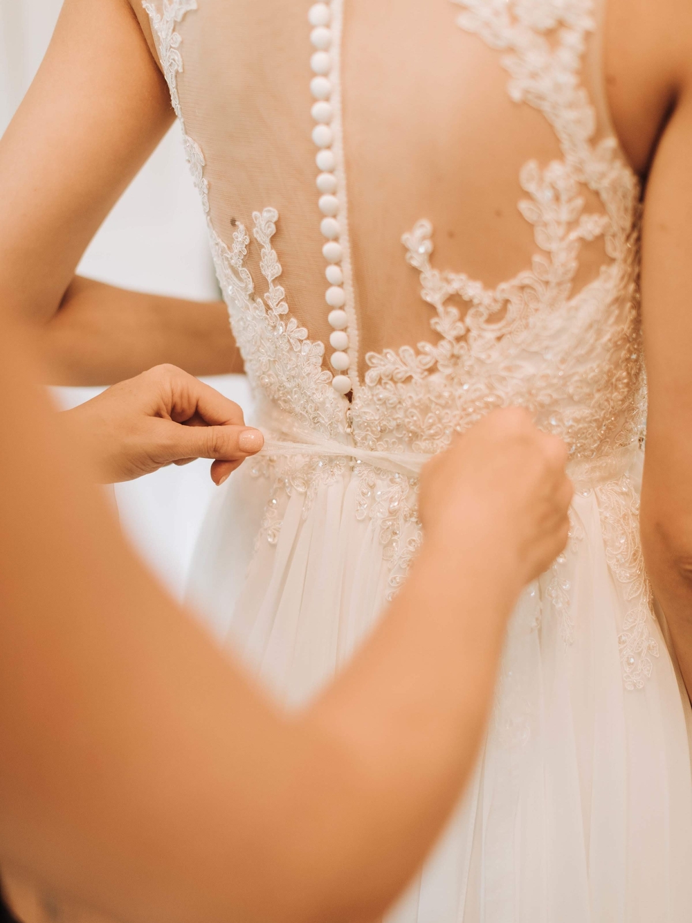 Lace-Back Chiffon Bridal Gown in Ivory
